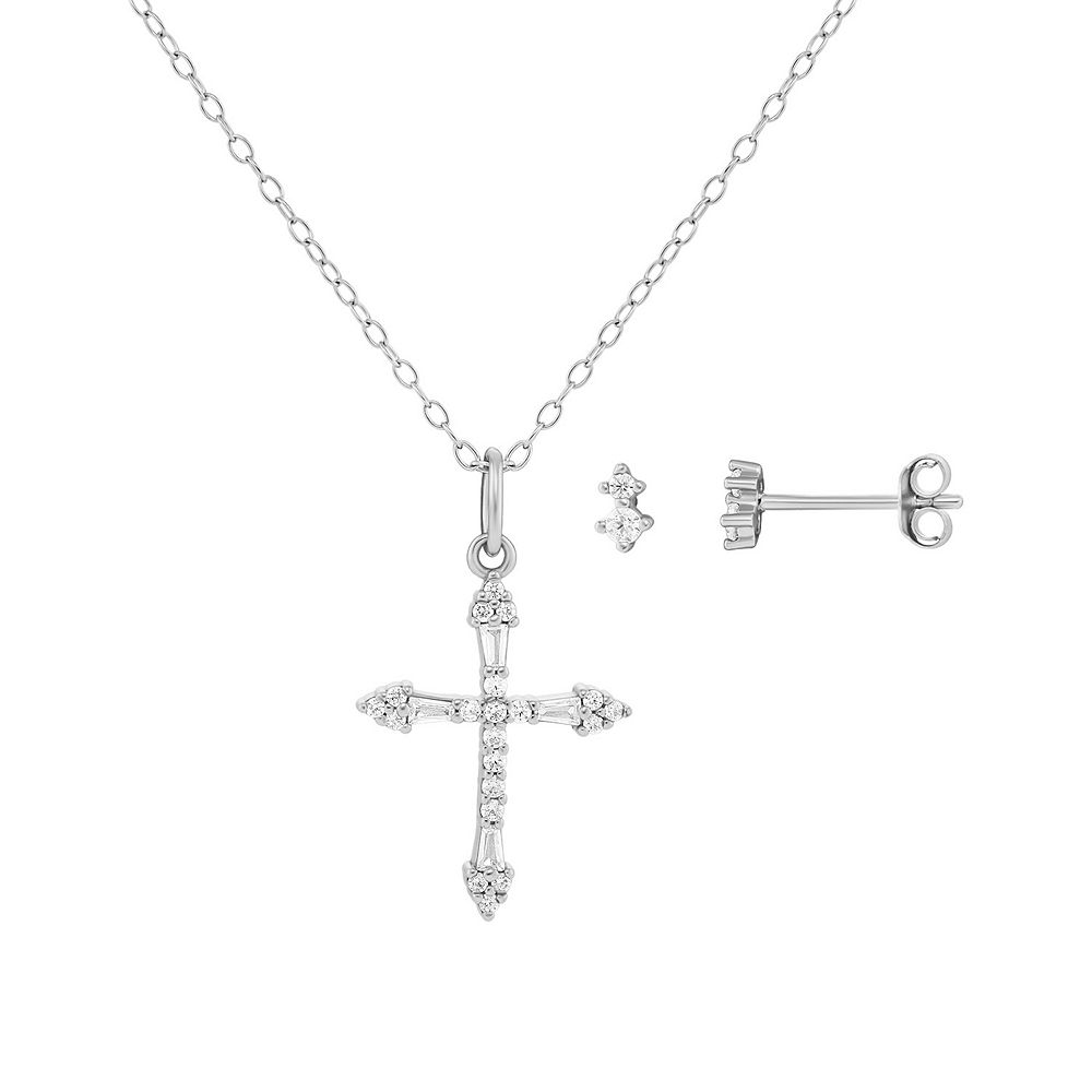 PRIMROSE Sterling Silver Cubic Zirconia Double Round Stud