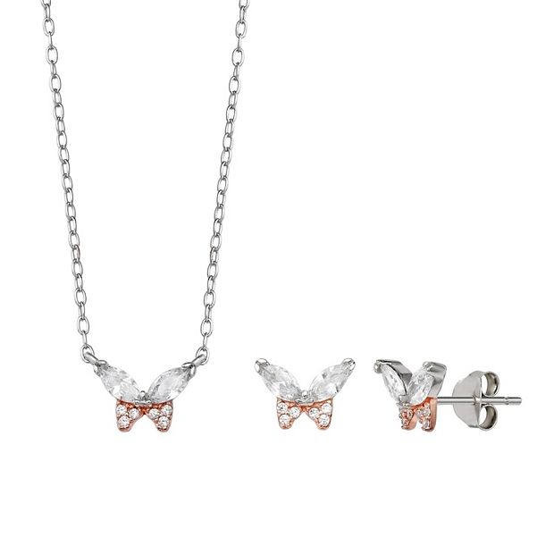 Butterfly Charm Necklace & Earrings Set