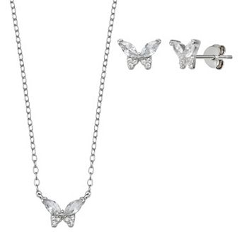 PRIMROSE Sterling Silver Cubic Zirconia Butterfly Stud Earrings & Pendant Necklace Set