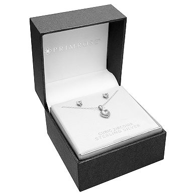PRIMROSE Sterling Silver Cubic Zirconia Heart Stud Earrings & Heart Pendant Necklace Set