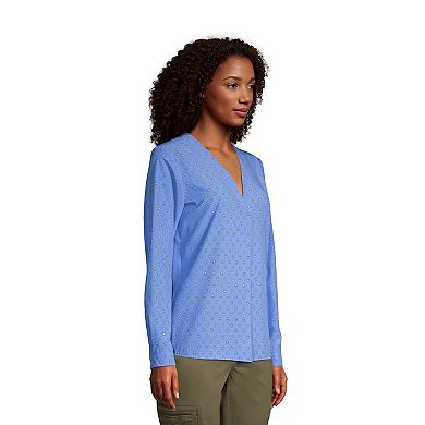 Women's Lands' End Long Sleeve V-neck Poplin Commuter Shirt