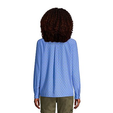 Women's Lands' End Long Sleeve V-neck Poplin Commuter Shirt
