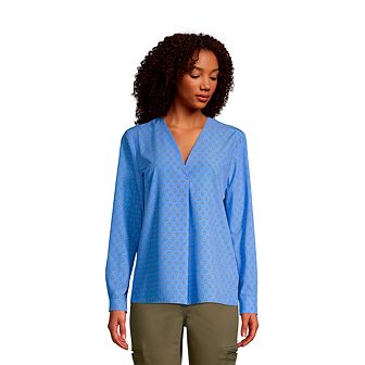 Women's Lands' End Long Sleeve V-neck Poplin Commuter Shirt