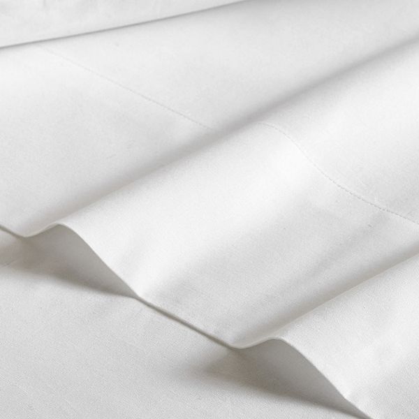 Full 400 Thread Count Wrinkle Free Cotton Solid Sheet Set White - Purity Home: Sateen Weave, Deep Pocket Fitted, OEKO-TEX Certified