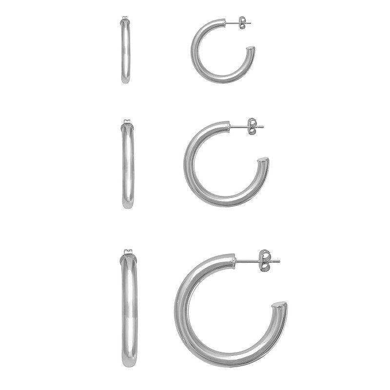 Aurielle Silver Plated Polished C-Hoop Earring Set, Womens, Grey