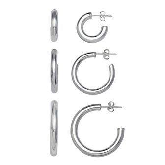 Aurielle 3-Pair Polished Hollow C-Hoop Earring Set