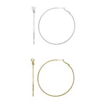 Aurielle 2-Pair 60 mm Textured Hoop Earring Set