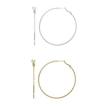 Aurielle 2-Pair 60 mm Textured Hoop Earring Set