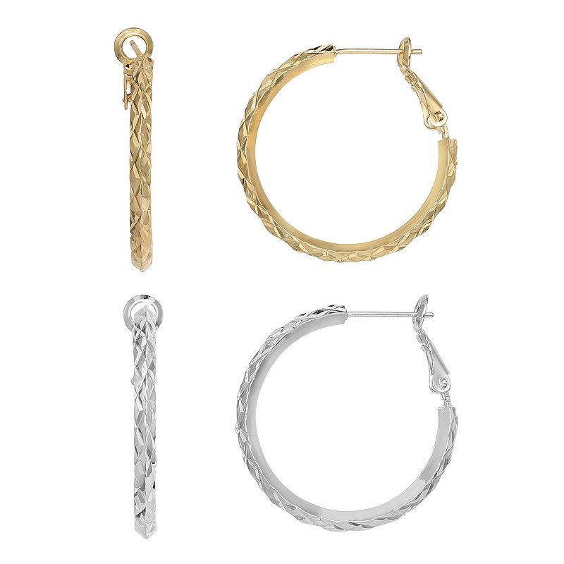 Aurielle 2-Pair 30 mm Textured Hoop Earring Set, Womens, Grey