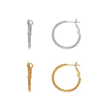 Aurielle 2-Pair 30 mm Textured Hoop Earring Set