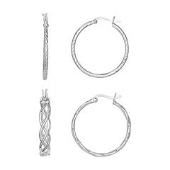 Kohl'sAurielle 2-Pair Silver Plated Braided Hoop Earring Set