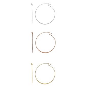 Aurielle Three-Pair Tri-Tone Polished 50 mm Hoop Earring Set