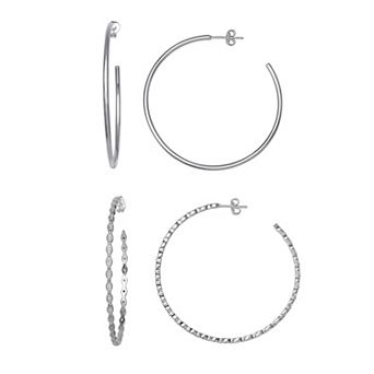 Aurielle Silver Plated 50 mm Polished & Cubic Zirconia Beaded C-Hoop Earring Set
