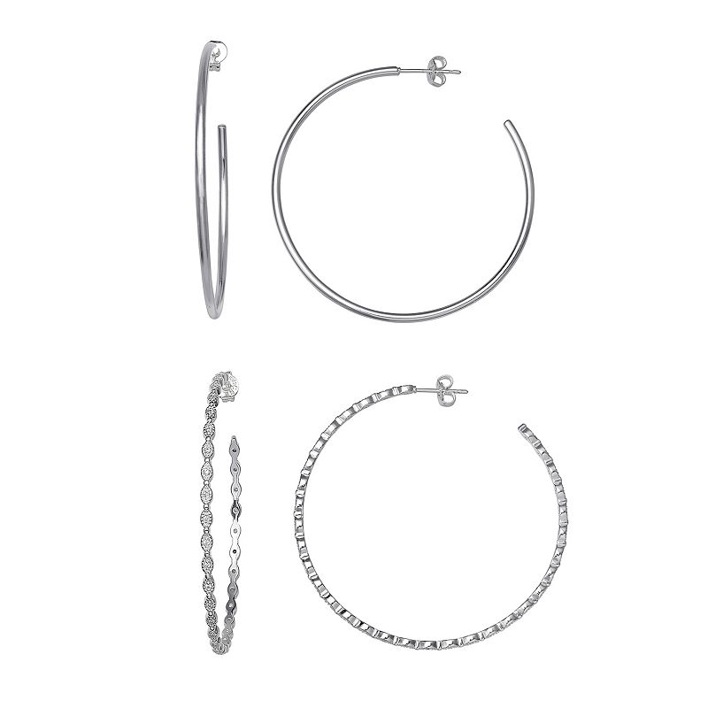 Aurielle Silver Plated 50 mm Polished & Cubic Zirconia Beaded C-Hoop Earrin