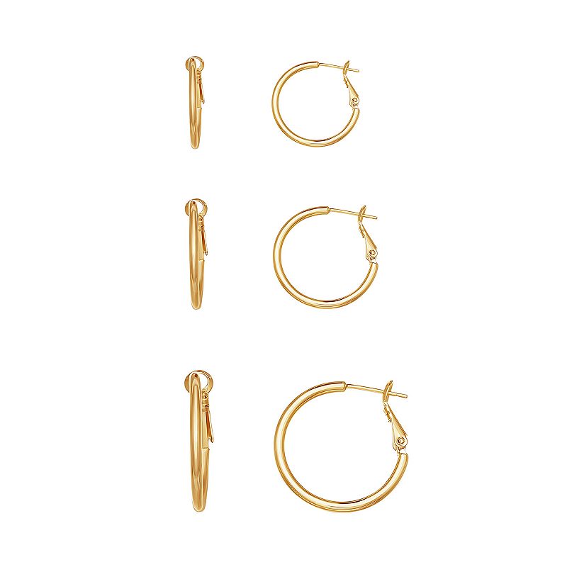 Aurielle 3-Pair 18k Gold Plated Hoop Earring Set, Womens, Yellow