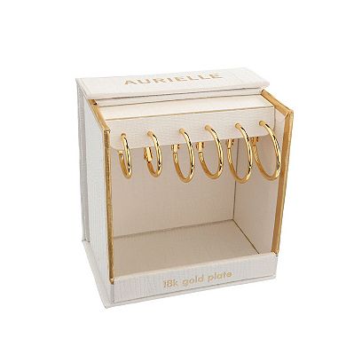 Aurielle 3-Pair 18k Gold Plated Hoop Earring Set