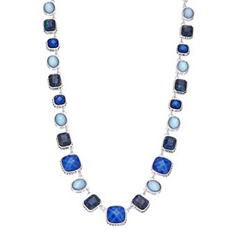 Napier Silver Tone Blue Simulated Stone Collar Necklace