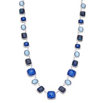 Napier Silver Tone Blue Simulated Stone Collar Necklace
