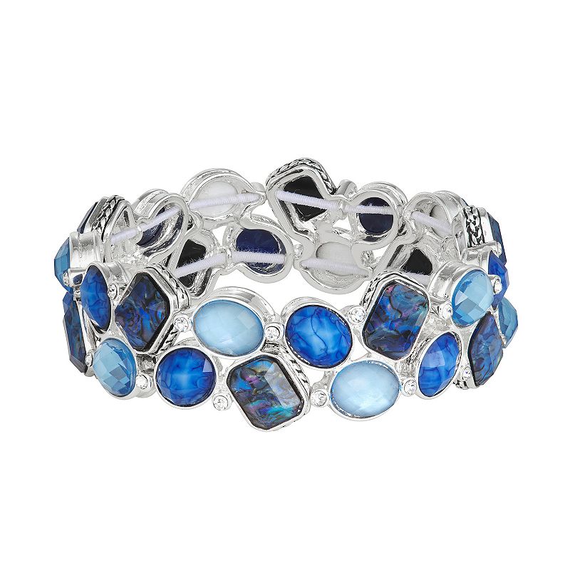 Napier Silver Tone Simulated Blue Stone Cluster Stretch Bracelet, Womens