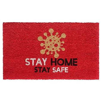 RugSmith Stay Home Stay Safe Red Doormat