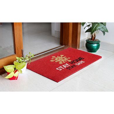 RugSmith Stay Home Stay Safe Red Doormat