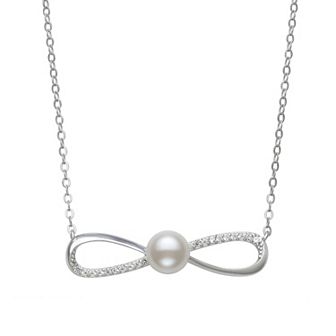 Sterling Silver Cultured Freshwater Pearl & Lab Created Sapphire Infinity Pendant Necklace