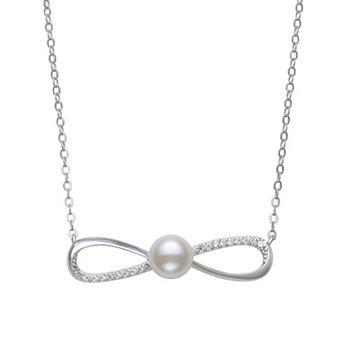 Sterling Silver Cultured Freshwater Pearl & Lab Created Sapphire Infinity Pendant Necklace