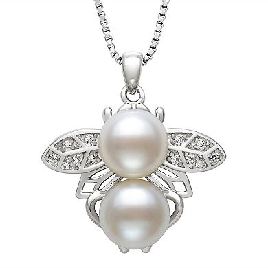 Sterling Silver Freshwater Cultured Pearl & Cubic Zirconia Accent Bee Pendant Necklace 