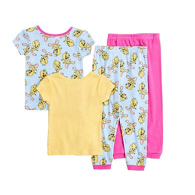 Looney Tunes Tweety Bird Pajamas Girl Size 4-5 Shirt Pant Set Tie Dye Summer NWT
