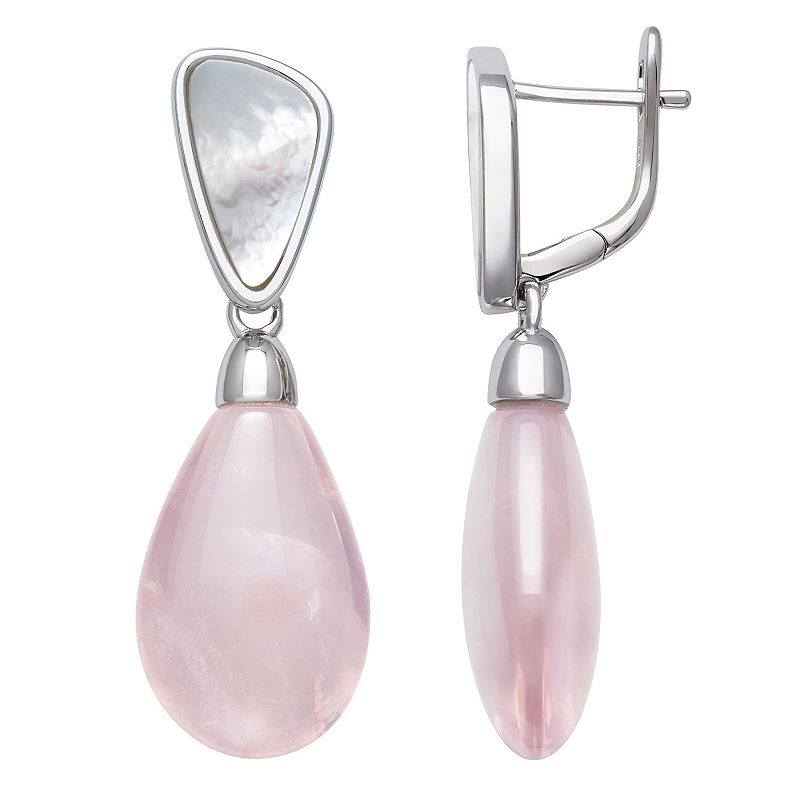 Sterling Silver Mother-of-Pearl & Rose Quartz Drop Earrings, Womens, Pink
