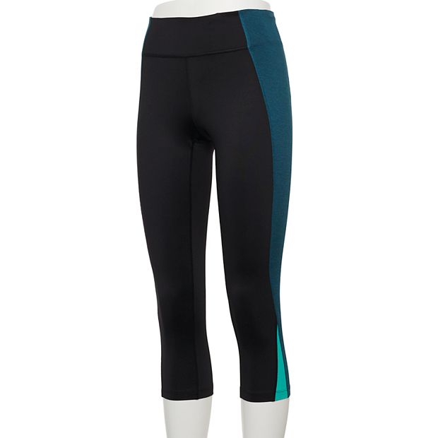 Tek Gear Women High-Waisted Black/Teal Colorblock Performance