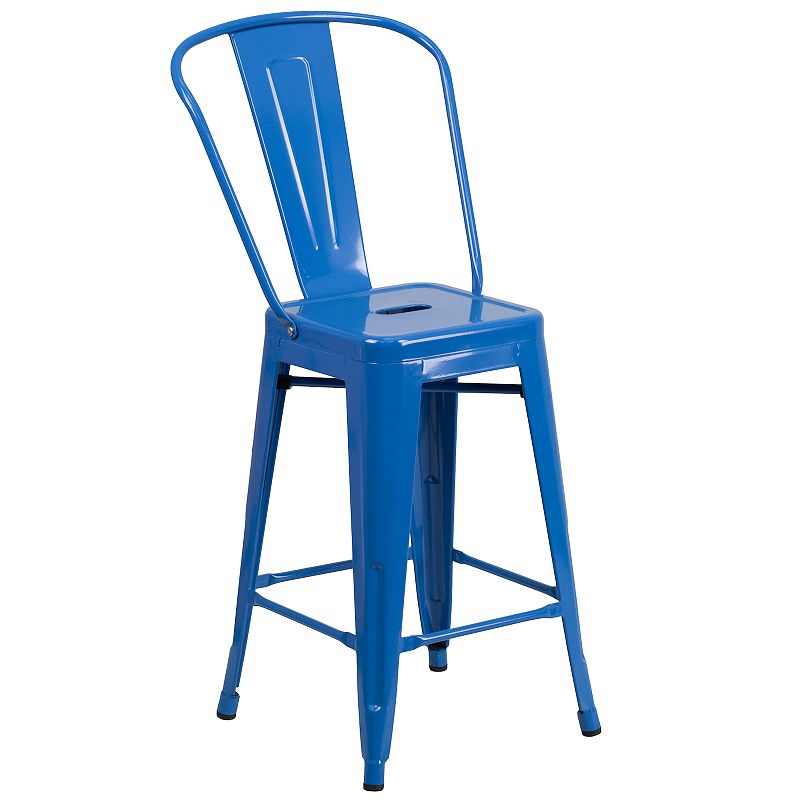 Flash Furniture Commercial Grade 24  High Blue Metal Indoor-Outdoor Counter Height Stool with Removable Back