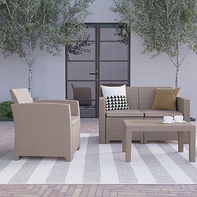 Flash Furniture Patio Chair, Loveseat & Coffee Table 4-piece Set