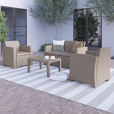 Flash Furniture Patio Chair, Loveseat & Coffee Table 4-piece Set