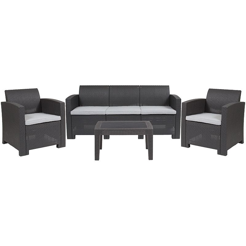 Flash Furniture Patio Arm Chair, Couch & Coffee Table 4-piece Set, Grey