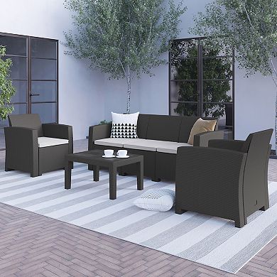 Flash Furniture Patio Arm Chair, Couch & Coffee Table 4-piece Set