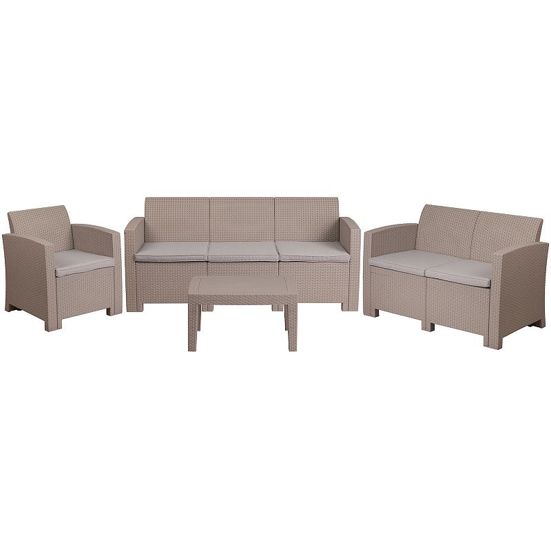 Flash Furniture Patio Couch, Loveseat, Chair & Coffee Table 4-piece Set, Be