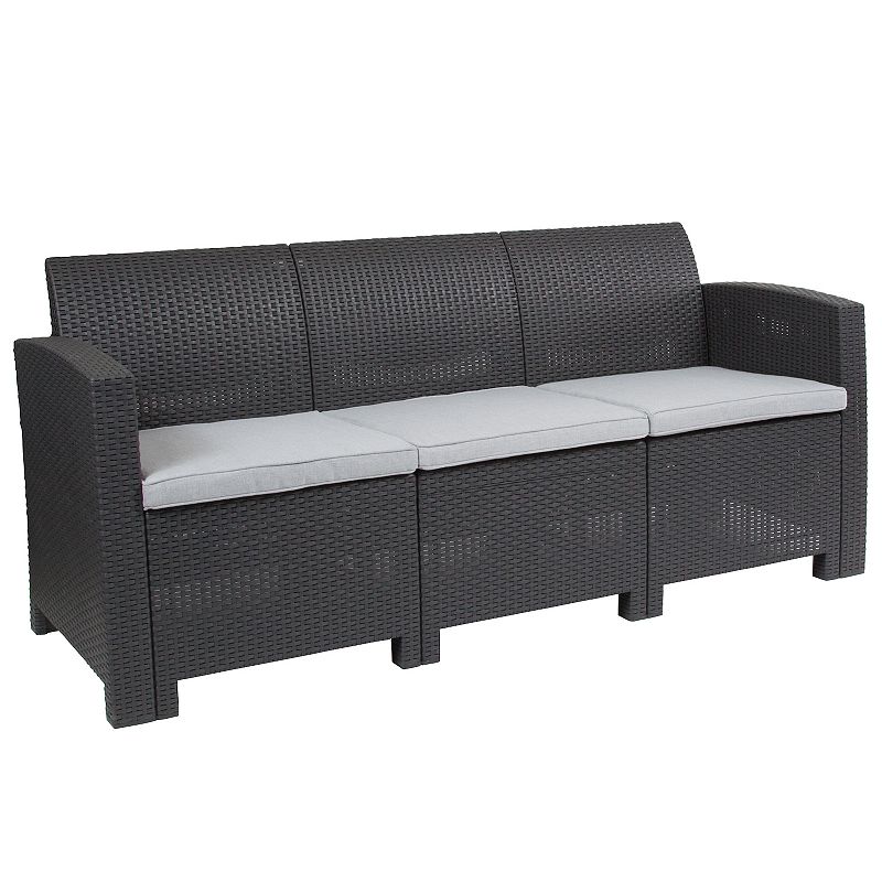 Flash Furniture Faux Rattan Patio Couch, Grey