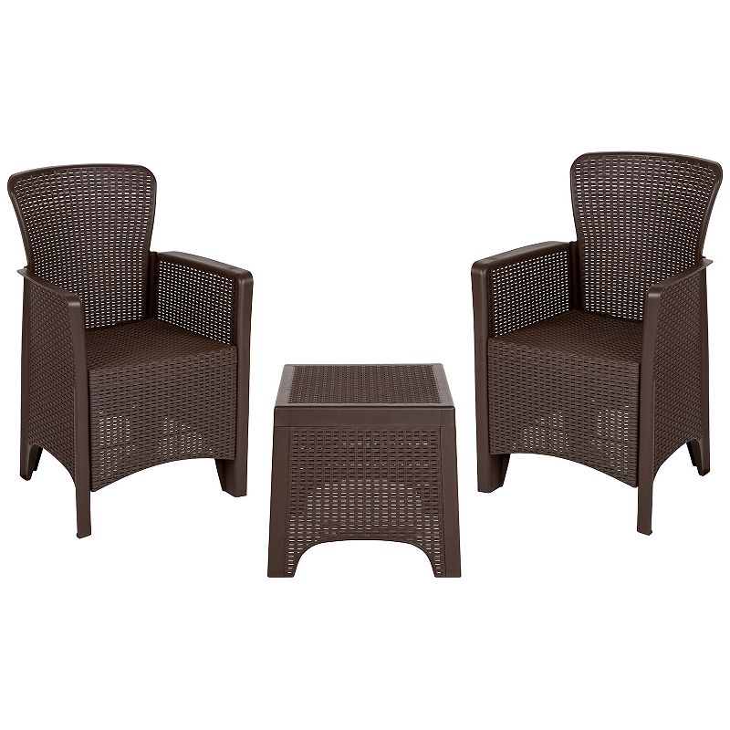 Flash Furniture Patio Arm Chair & End Table 3-piece Set, Brown