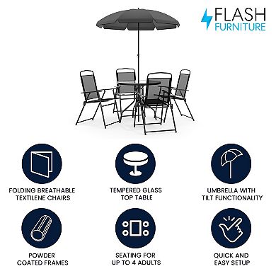 Flash Furniture Nantucket Patio Table, Chair & Umbrella 6-piece Set
