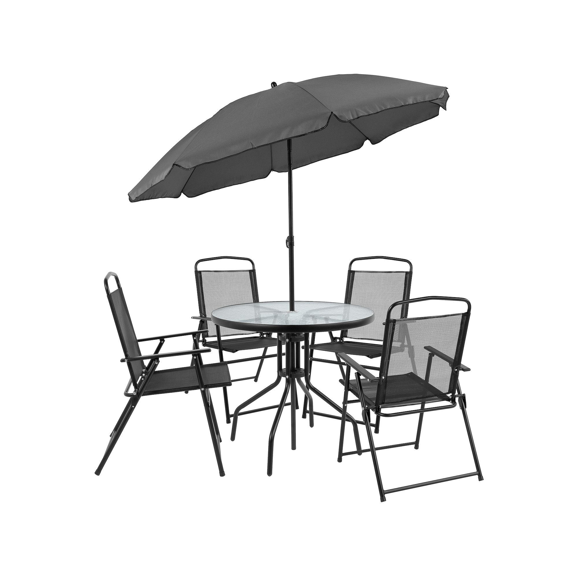 Flash Furniture Nantucket Patio Table, Chair & Umbrella 6-piece Set, Black