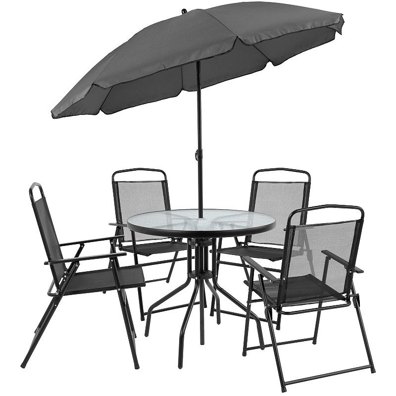 Alamont Home - Nantucket Outdoor Round Contemporary Metal 6 Piece Patio Set - Black
