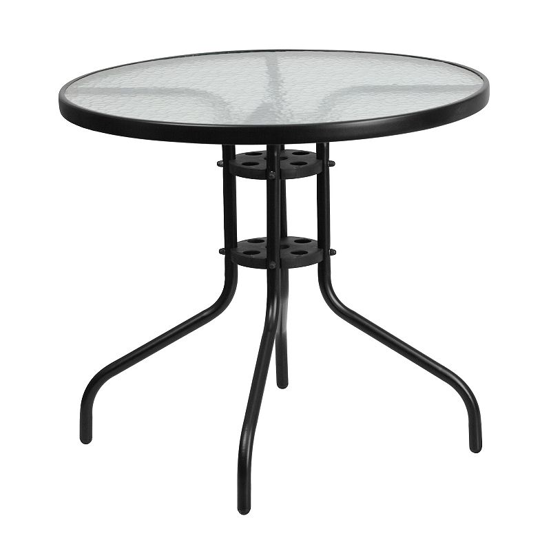 Flash Furniture 31.5-in. Round Glass Top Patio Table, Black