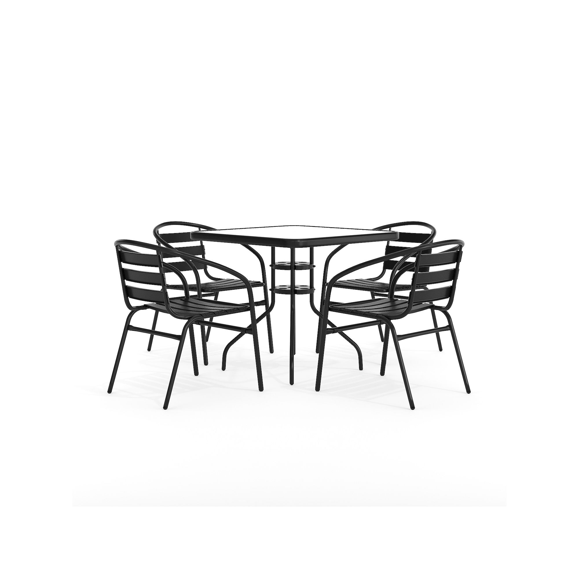 Flash Furniture Square Patio Table & Slat Back Chair 5-piece Set, Clear Bla