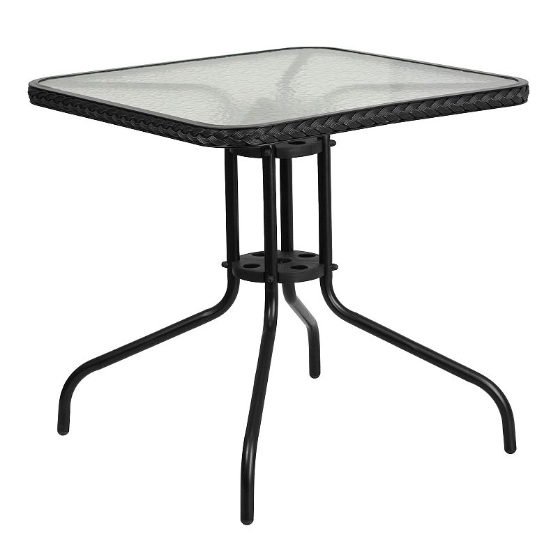Flash Furniture 28-in. Square Glass Top Patio Table, Black
