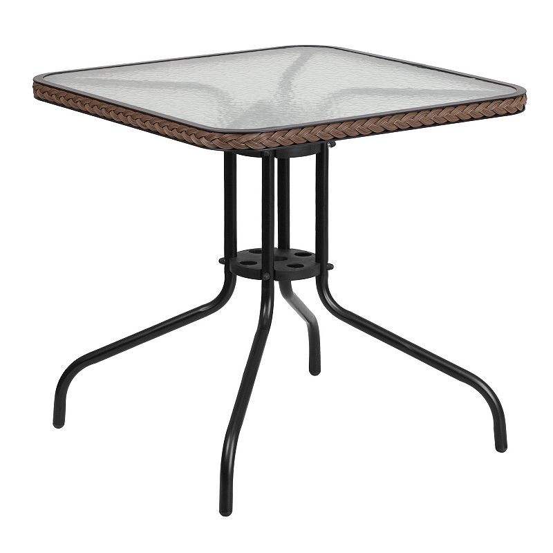 Flash Furniture Square Rattan Edge Patio Table, Brown