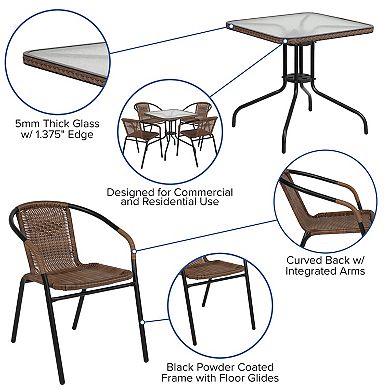 Flash Furniture Rattan Square Patio Table & Chair 5-piece Set