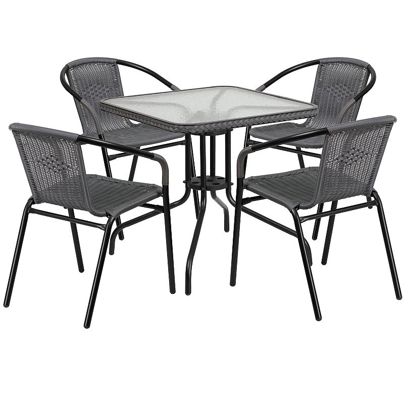 Flash Furniture Rattan Square Patio Table & Chair 5-piece Set, Grey
