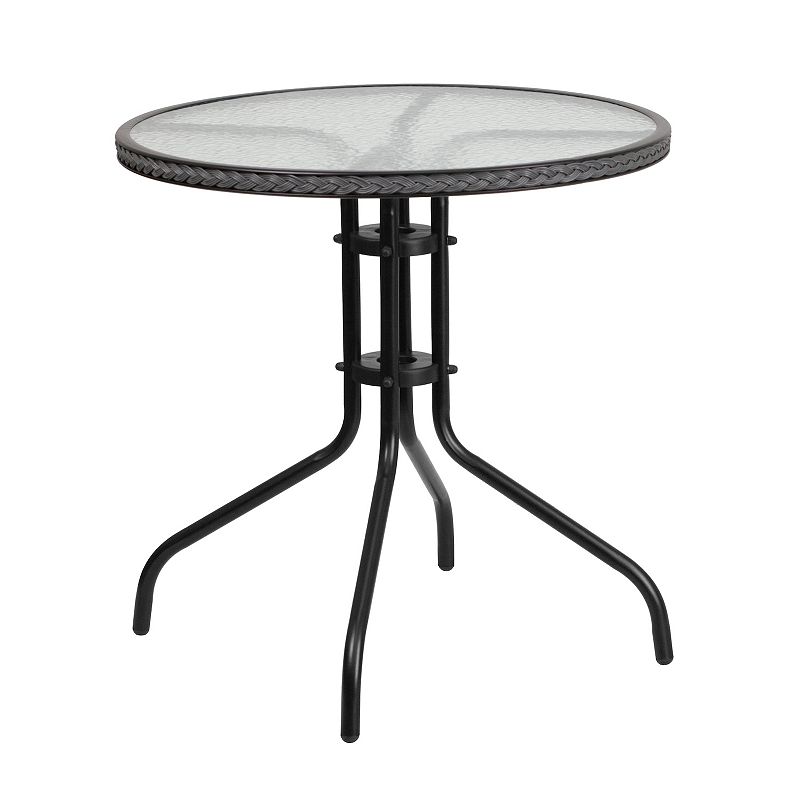 Flash Furniture 28-in. Round Rattan Edge Patio Table, Grey