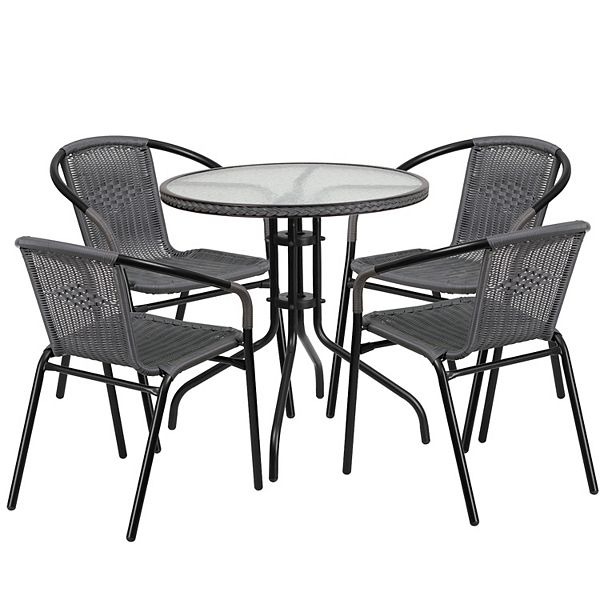 Flash Furniture Rattan Round Patio Table Chair 5 piece Set